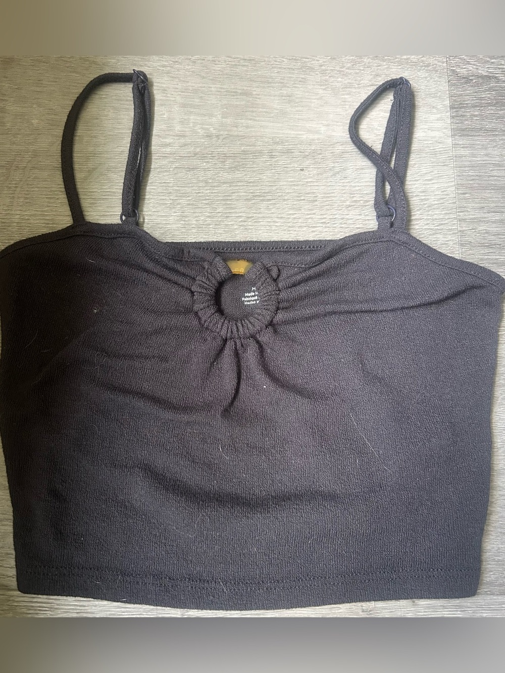 American Eagle Outfitters Black Spaghetti Strap Crop Top with Ring Detail